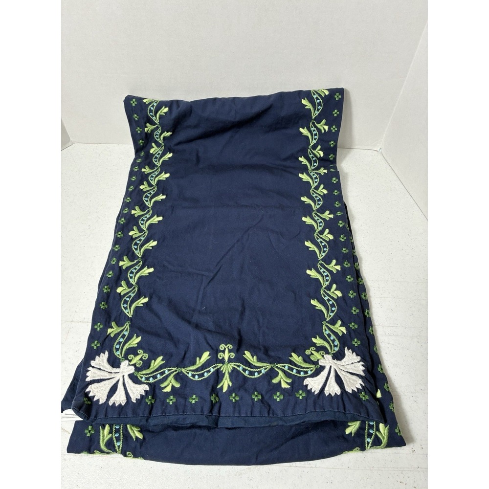 Williams Sonoma 8.5ft Embroidered Table Runner Navy Blue 100% Cotton Luxury